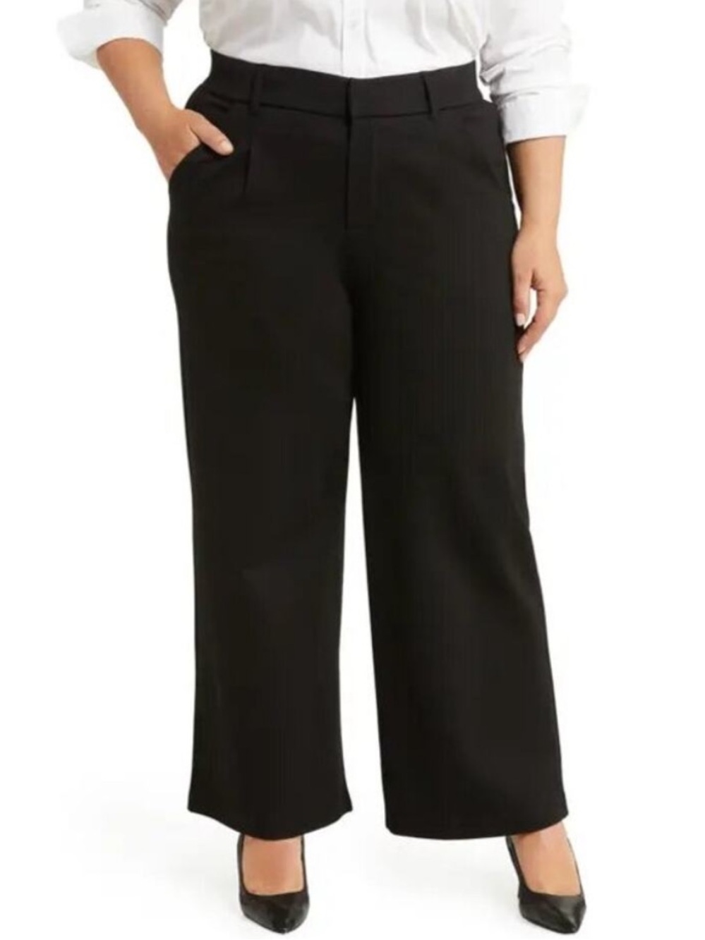 Wit & Wisdom Ab’Solution Skyrise Flat Front Wide Leg Black Pants Sz 6